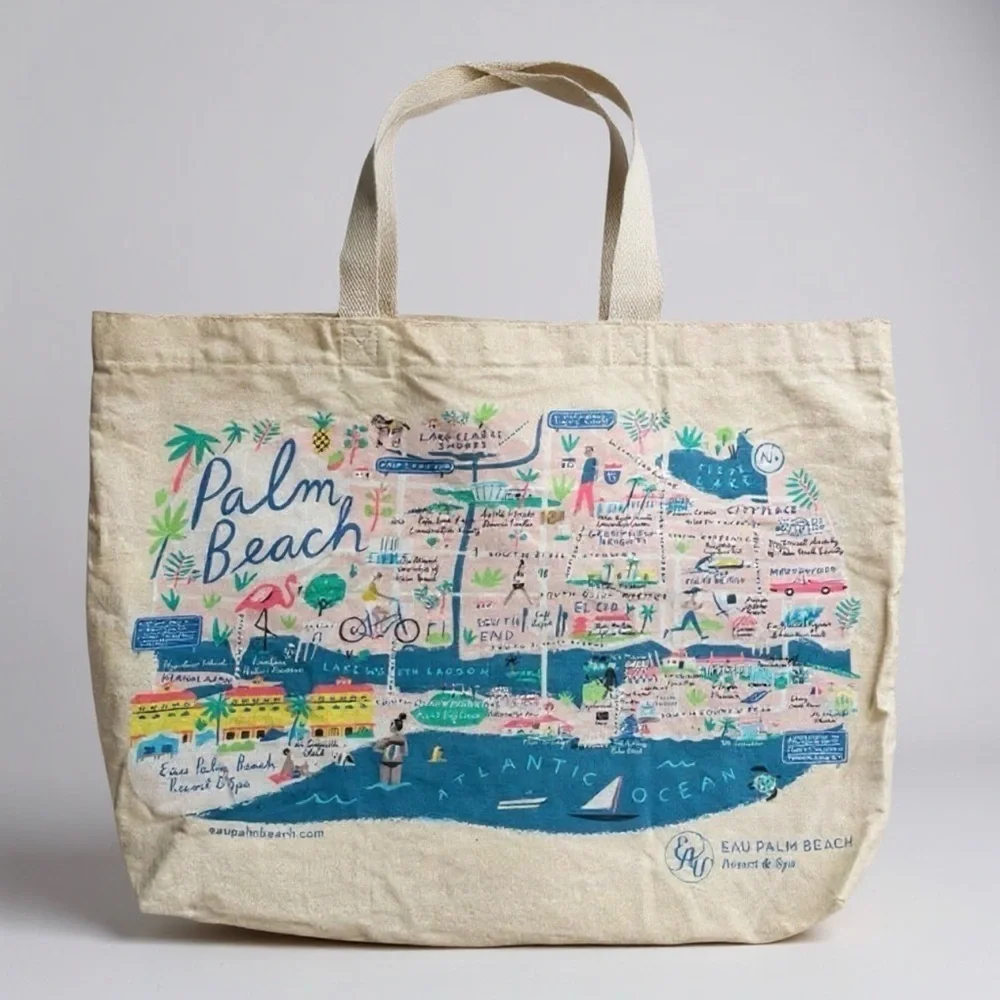 EAU Palm Beach Resort Canvas Tote Beach Bag Map Libby VanderPloeg preppy